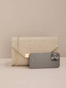 1 pièce Pochette carrée métallique dorée avec design d'enveloppe, articles essentiels pour le mariage, s'assortissant parfaitement avec la robe de remise des diplômes, les robes de soirée