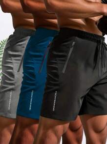 3 piezas de pantalones cortos de estilo novio para hombres con bolsillo con cremallera, de secado rápido, casuales con un toque de elasticidad y cordón, respirables, para verano y actividades al aire libre