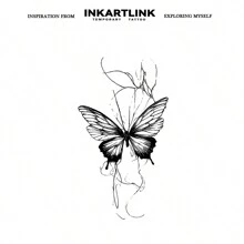 INKARTLINK革命性半永久紋身技術，以蝴蝶、動態心臟為特色的逼真設計，可臨時貼肌膚，外觀真實，防水，具有小眾花朵和果汁主題的植物紋身貼紙 - 黑色 - 查看 3