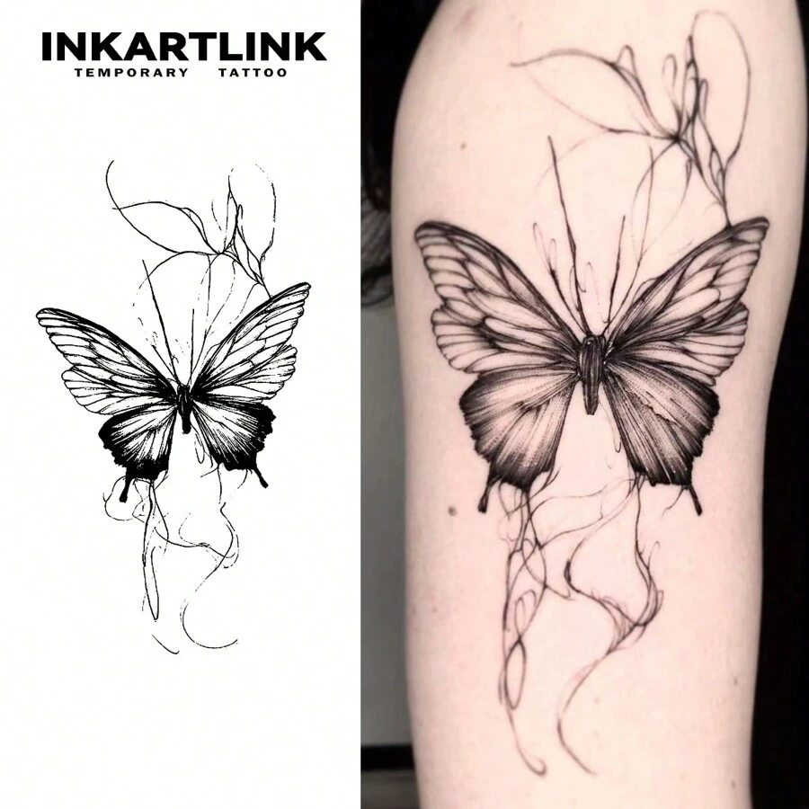 INKARTLINK革命性半永久紋身技術，以蝴蝶、動態心臟為特色的逼真設計，可臨時貼肌膚，外觀真實，防水，具有小眾花朵和果汁主題的植物紋身貼紙