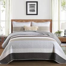 DJY 3 Pieces Orange Striped Quilt Set Queen King California King Size Boho Bedspread Coverlet Bed Set With Two Pillow Covers,Soft Lightweight Microfiber Floral Pattern,Summer Home Bed Room Decor ,Wedding Items,Home Bed Room Decor,Ideal Gift,All Season - 灰色&棕色 - 查看 1
