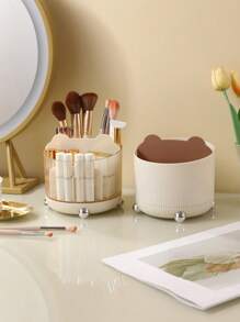 360° Rotating Cosmetic Storage Box, Multi-Compartment Functional Makeup & Skincare Organizer For Brushes, Pencils, And Pens. Suitable For Home Bedroom Dressing Table And Bathroom Vanity - Multicolor - View 6