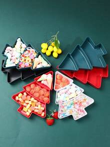 1Pc Christmas Tree Shape Plastic Divider Tray,Candy Snack Biscuit Dessert Dried Fruit Nut Tray,Home Table Decor,Birthday Party Gender Reveal Party Christmas Party Favorite Snack Tray,Christmas