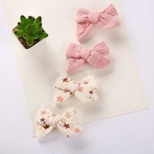 4 pièces Barrettes à cheveux pour enfants avec nœud imprimé en tissu, un ensemble d'accessoires de cheveux de style frais comprenant des pinces à clip en ruban tressé, sûres pour bébé, pour le port quotidien et les séances photos, un cadeau d'amour pour la Saint-Valentin