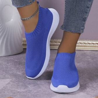 女士時尚純色滑步透氣跑步鞋