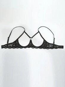 Women's Sexy Lace Open Cup Bra - Black - View 2
