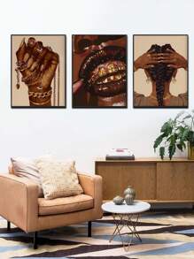 3 Áp phích vải có khung - Tranh sơn dầu nghệ thuật hiện đại về người đàn ông châu Phi, người phụ nữ gợi cảm, tay, răng, miệng, đầu và chân. Món quà lý tưởng cho phòng ngủ, phòng khách, phòng ăn, nhà bếp, khách sạn, học tập, hành lang, văn phòng, hoặc quán cà phê. Trang trí hoàn hảo cho bức tường và phòng. - Nhiều màu - Xem 15