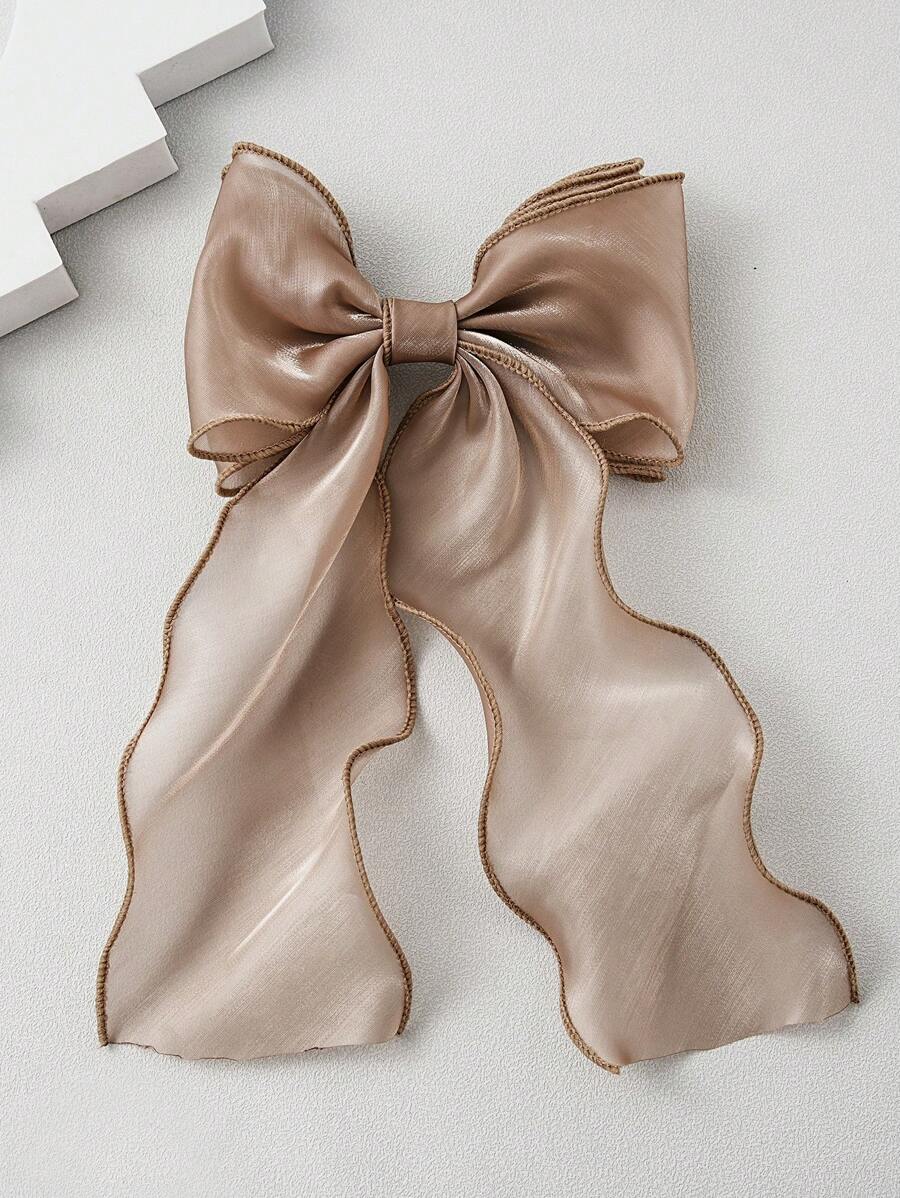 White Mesh Ribbon Bowknot Hair Clip For Girl, Large Size Hairpin - Coffee Brown - View 1