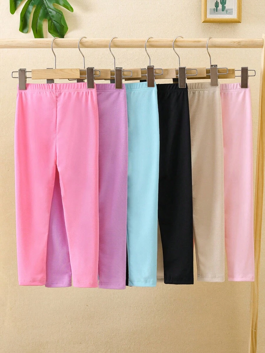 6pcs/Set Young Girls' Solid Color Leggings - Multicolor - View 1