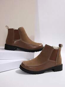 2024 秋冬新款女士高帮复古切尔西靴 - 棕色 - 查看 5