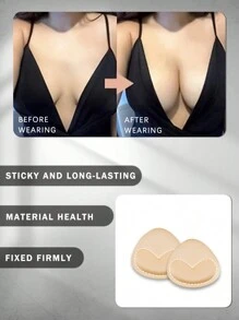 7對隱形增高胸墊，防磨頭乳貼-舒適透氣-適用於女士泳衣、比基尼內衣、自粘杯墊、無肩帶胸衣等-（1對桃子形胸墊+5對無紡布乳貼和1對矽膠乳貼） - 卡其色 - 查看 5