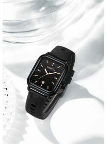 1入女性復古矽膠帶簡約時尚日曆石英手錶，適合日常佩戴 - 黑色 - 查看 6