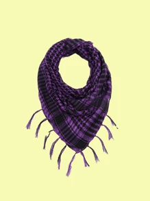 100.0cm 男女通用复古格子方形围巾，轻盈透气，流苏头巾，适合休闲和日常防晒