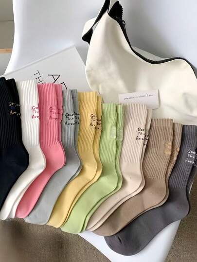 9 đôi tất dài đến bắp chân kiểu dáng đại học cá tính nhiều màu sắc ngẫu nhiên dành cho nữ
