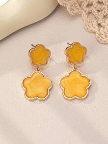 1對時尚潮流2024新色彩三葉草滴釉琺瑯樹脂耳環，簡約清新的法式浪漫女士約會、派對、日常生活、工作穿著、禮物季節禮物 - 花朵琺瑯耳環 - 查看 2