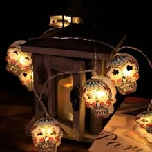 1 件 LED 彩色扁平骷髅灯串，户外庭院、房间、酒吧、万圣节恐怖氛围装饰万圣节装饰房间装饰万圣节花园装饰礼物仙女节日装饰节日装饰 - 暖色 - 查看 14