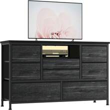 Multi-Functional Dresser TV Stand For 55'' TV: LED Lights, Power Outlet, 8 Deep Drawers, Wide Console Table For Bedroom, Closet, Living Room, Entryway - 暗柳 - 查看 5