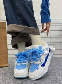 春秋新款女運動鞋，簡約舒適城市時尚運動鞋，擁有獨特風格 - 藍白色 - 查看 7