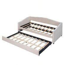 Upholstered Daybed Sofa Bed Twin Size With Trundle Bed And Wood Slat, Beige