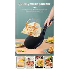 Sokany.Máquina para hacer crepes eléctrica, máquina para hacer crepes, máquina para hacer panqueques, máquina para hacer crepes portátil con revestimiento antiadherente, cena de desayuno rápido de 20 segundos, camping, control automático de temperatura - Negro - Ver 6