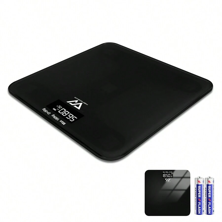 Bascula Corporal Digital Domestica de Vidrio Templado para Control de Peso Personal - NEGRO cuadrado - Ver 1