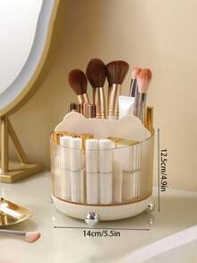 360° Rotating Cosmetic Storage Box, Multi-Compartment Functional Makeup & Skincare Organizer For Brushes, Pencils, And Pens. Suitable For Home Bedroom Dressing Table And Bathroom Vanity - Multicolor - View 11