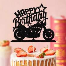 Decoración para pastel de cumpleaños 'Feliz Cumpleaños' con motocicleta negra parpadeante, decoración de pastel de cumpleaños para fiesta de cumpleaños (motocicleta) - Negro - Ver 5