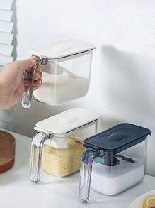日式防潮密封调味罐，透明带手柄，塑料厨房用品，盐和糖容器