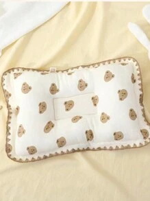 1 件熊图案矩形婴儿头部塑形枕头，透气吸汗，适合所有季节爱情人节 - 米色 - 查看 1