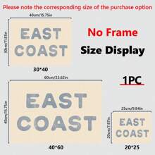 1 件帆布墙艺术易于悬挂东海岸印刷沿海牛仔装饰沿海墙艺术蓝色文字海报数码印刷海滩海洋美学装饰墙艺术（带框） - 彩色 - 查看 2