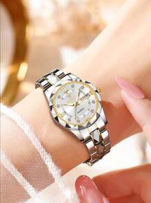 OLEVS. BINBOND Luxury Women's Watch High Quality Diamond Women's Quartz Watch Waterproof Date Display Stainless Steel Women's Gold Watch - White - View 3