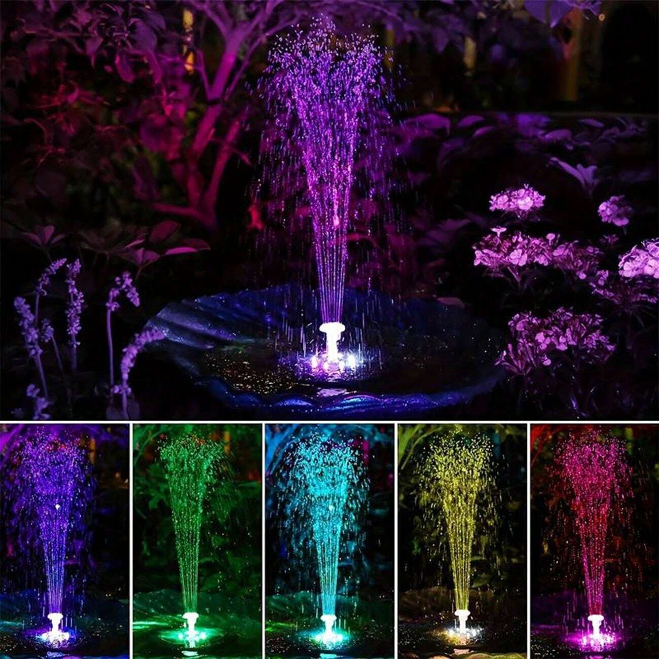 Pompa per fontana solare da 2,8 W per piscina, vasca per uccelli, fontana da giardino, kit pompa acqua sommergibile ad energia solare per esterni, con luci colorate a LED
