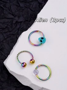 3入組Y2K風格彩色鼻環馬蹄鼻鉤耳環16g不鏽鋼鼻環唇環鉸鏈鼻環穿刺飾品，鼻環按鈕，鼻環環狀彎曲穿刺飾品，適用於鼻環、軟骨環、耳垂、耳弓、耳環。女士、男士萬聖節穿刺身體飾品，適用於派對、約會、日常穿著 - 彩色 - 查看 10