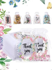 20 túi quà tặng vải organza mỏng màu trắng thanh lịch - Thiết kế hoa cảm ơn, túi đựng đồ trang sức và kẹo có dây rút nhỏ cho đám cưới, quà tặng tiệc, đồ trang điểm, túi lưới tinh tế, đồ trang trí Halloween, trang phục Halloween, đồ trang trí mùa thu, đồ trang trí lễ hội - Màu be - Xem 7