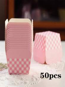50/100pcs Square Baking Cup, High Temperature Resistant Muffin Cup  Cupcake, Pink Lattice Baking Cups, Disposable Desserts Box For Wedding, Birthday, Party Decoration, Kitchen Tools, Baker's Tools
