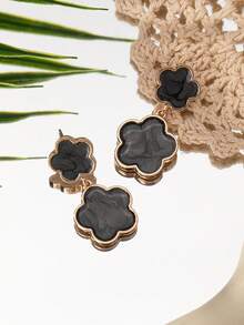 1對時尚潮流2024新色彩三葉草滴釉琺瑯樹脂耳環，簡約清新的法式浪漫女士約會、派對、日常生活、工作穿著、禮物季節禮物 - 花朵琺瑯耳環 - 查看 6