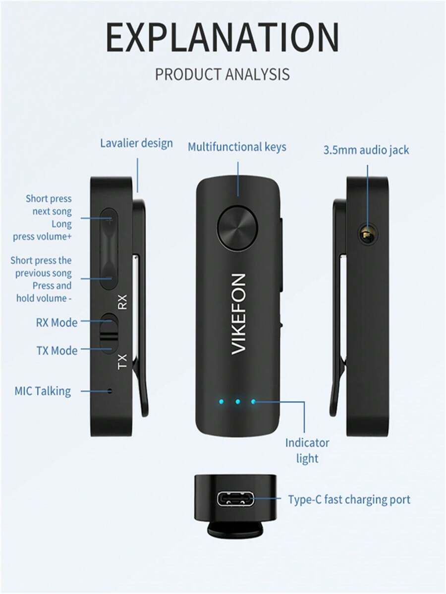 VIKEFON 2 IN 1 Bluetooth 5.3 Audioontvanger Zender 3,5 mm AUX