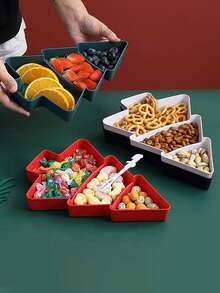 1Pc Christmas Tree Shape Plastic Divider Tray,Candy Snack Biscuit Dessert Dried Fruit Nut Tray,Home Table Decor,Birthday Party Gender Reveal Party Christmas Party Favorite Snack Tray,Christmas