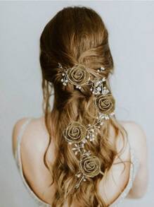 60Pcs Glitter Artificial Flowers Foam Glitter Roses Foam Rose With Stems For DIY Wedding Bridal Bouquet Home Party Christmas Decoration 4.5cm/1.77in Hair Decor Valentine'S Day Mother'S Day Gift Wedding Decor - 金色 - 查看 2