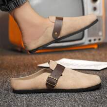 Men's Brown Slip-On Slippers, Casual Retro Mules Sandals - Beige - View 9