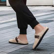 Men's Brown Slip-On Slippers, Casual Retro Mules Sandals - Beige - View 6