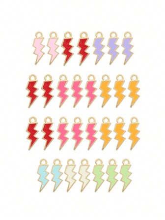 30入組多色閃電形DIY配件，鋅合金油墨珠寶吊墜套裝，適用於日常穿搭