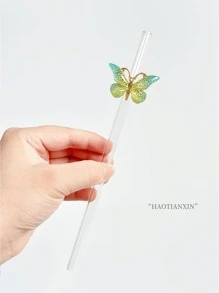 1pc Colorful Butterfly Series Glass Straw, Clear Bending Straw For Iced Drinks, Cocktails, Milkshake, Reusable Party Colorful Butterfly Series Glass Straw, Kitchen, Christmas Gift - Colorful Butterfly Straws - View 3