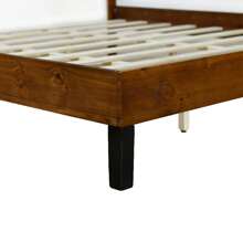 Mid-Century Modern Solid Wood Platform Bed Frame, Three-Piece Headboard Design - No Box Spring Needed - Brown - View 5