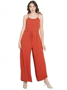 Palazzo casual con tirantes de amarre - Naranja Oscuro - Ver 1