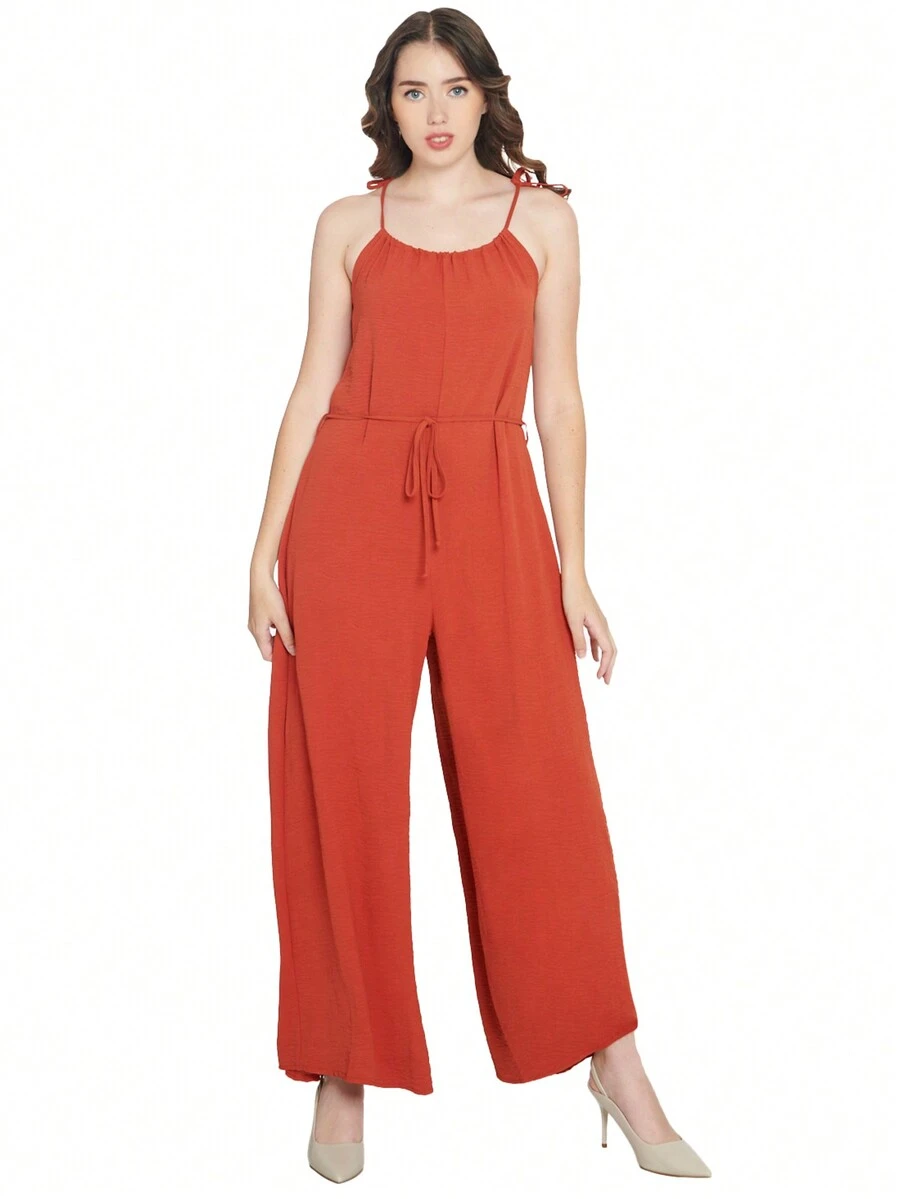 Palazzo casual con tirantes de amarre - Naranja Oscuro - Ver 1