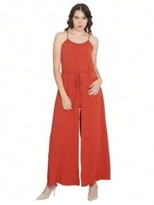 Palazzo casual con tirantes de amarre - Naranja Oscuro - Ver 4