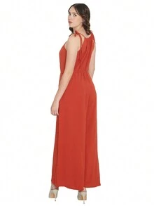 Palazzo casual con tirantes de amarre - Naranja Oscuro - Ver 3