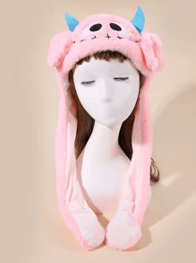 1pc Women's Cute Moving Ears Plush Hat - Thick Warm Fleece Earflap Beanie, Daily Wear Valentine's Day
