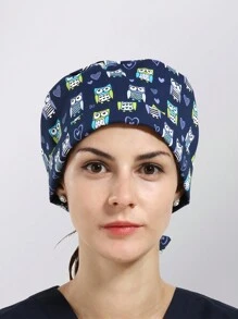 1 pieza Gorros de trabajo impresos para cirugía y para enfermeros con botón para sostener máscaras, ajustable con cordones de encaje para mujeres, accesorios de uniforme de enfermera, mascotas o cocinero - Multicolor - Ver 2